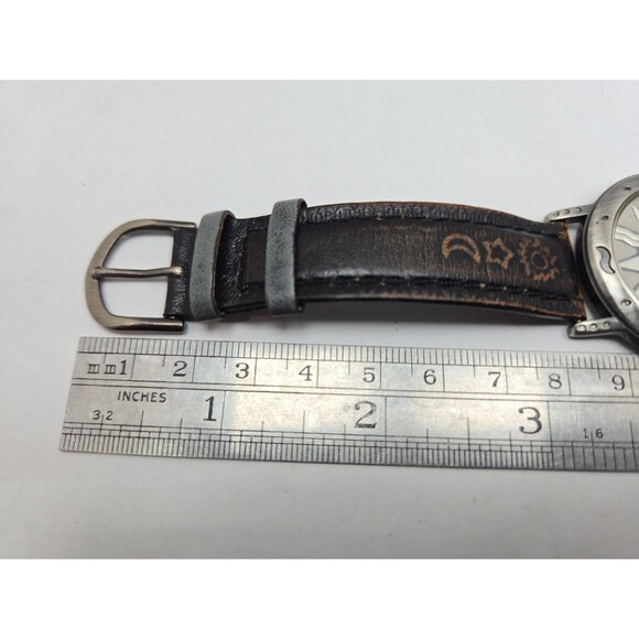 Vintage CS Ltd Hong Kong Celestial Sun Face Quartz Watch New Battery Brown Strap main image 8